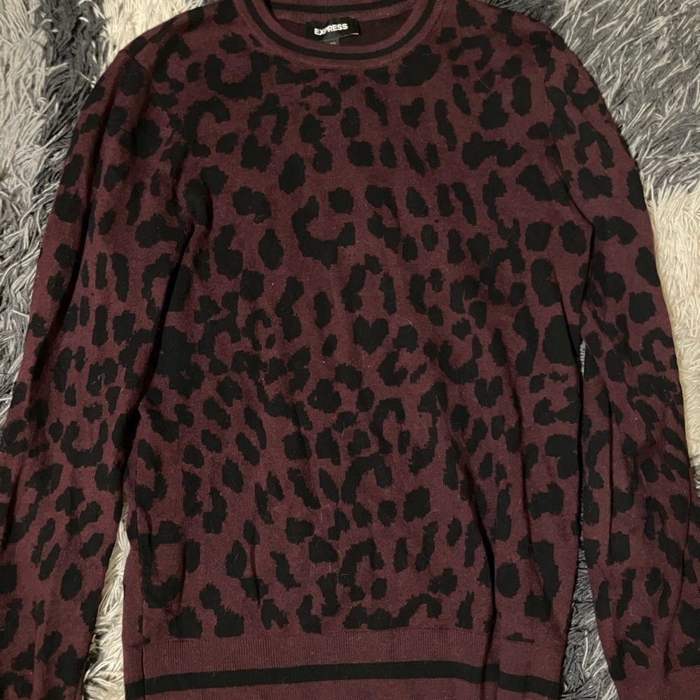 Express Men's reddish color and Black Patterned Crewneck Sweater